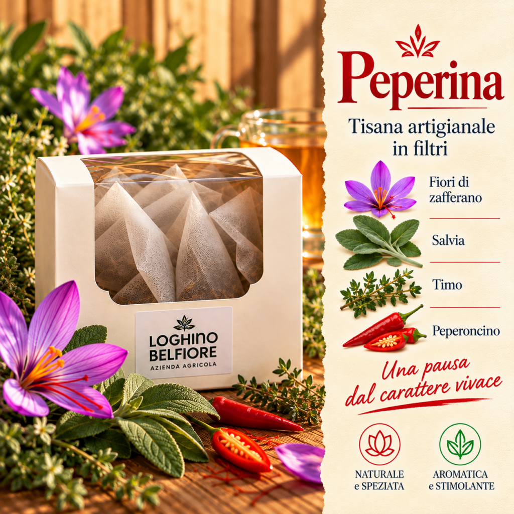 PEPERINA – Tisana artigianale con fiori di zafferano, salvia, timo e peperoncino